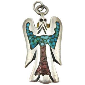Vintage Sterling Silver Native American Turquoise Navajo Thunderbird Pendant